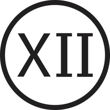 Roma rakamı ikonu. Alfabe harfi logosu simgesi simgesi simgesi olan 12 numaralı Roma rakamları takvim numarası veya şeffaf arkaplanda izole edilmiş herhangi bir sayı için. Matematik sembolü.