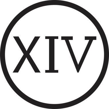 Roma rakamı ikonu. Alfabe harfi logosu simgesinde 14. tip Roma rakamları takvim numarası veya şeffaf arkaplanda izole edilmiş herhangi bir sayı için sembolik tasarım çizelgesi. Matematik sembolü.