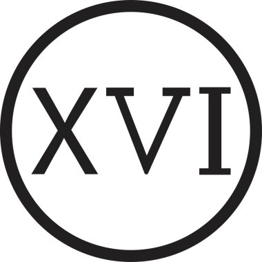 Roma rakamı ikonu. Roma rakamsal numarası 16 alfabe harfi logosu simgesel tasarım illüstrasyonu takvim numarası ya da şeffaf arkaplanda izole edilmiş herhangi bir sayı için. Matematik sembolü.