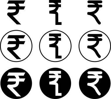 Rupi para birimi simgeleri ayarlandı. İş ve bankacılık için düz stil vektörlerindeki basit tasarımlar şeffaf arkaplanda izole edilmelidir. INR para birimi işareti. Bozuk para sembolü. Hint para birimi sembolleri illüstrasyon.