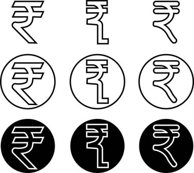 Rupi para birimi simgeleri ayarlandı. Satır biçimindeki basit tasarımlar iş ve bankacılık için vektörler şeffaf arkaplanda izole edilmelidir. INR para birimi işareti. Bozuk para sembolü. Hint para birimi sembolleri illüstrasyon.
