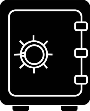 Kasa Kutusu Simgesi. Kapalı kasa ve içinde para ve güvenlik gibi nesneler var. Strongbox kilit vektörü işareti düz biçimdedir. Şeffaf arkaplanda Peter sembolü veya logosu izole.