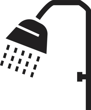 Reklamlar için duş başlığı vektörü. Kitaplar, mağazalar, dükkanlar için uygun. Duş ikonu işareti alıyorum. Şeffaf arkaplanda izole edilmiş siyah dolgu biçiminde banyo duş piktogramı sembolü.