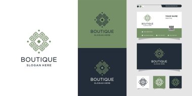 Exelent butik logosu ve kartvizit tasarımı. Güzellik, moda, kuaför, kartvizit, Premium Vektör