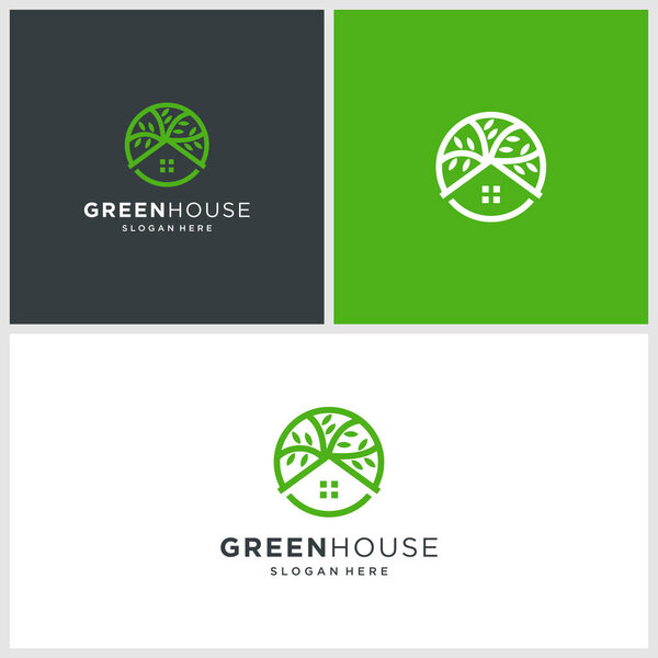 Дизайн логотипа Green Home вдохновлен, очерчен, прост, вектор