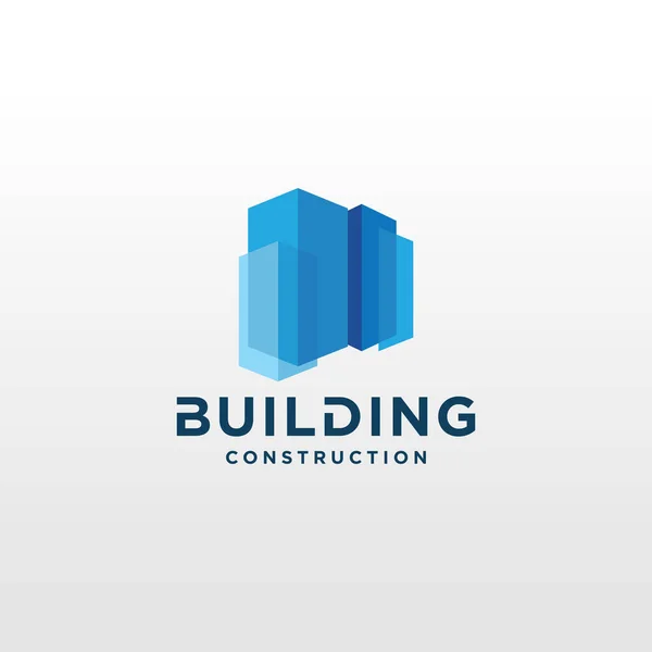 Kühles Blaues Gebäude Logo Design Architektur Bau Wohnung Premium Vector — Stockvektor