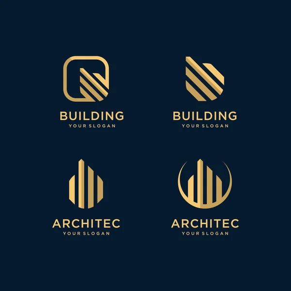 Gold Gebäude Logo Sammlung Premium Vector — Stockvektor
