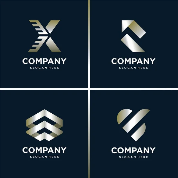 Coleção Logotipo Prata Carta Construção Negócios Finanças Premium Vector — Vetor de Stock