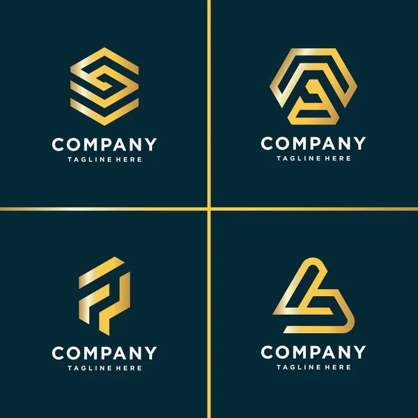 Colección Logotipo Oro Belleza Carta Construcción Negocio Finanzas Oro Premium — Vector de stock