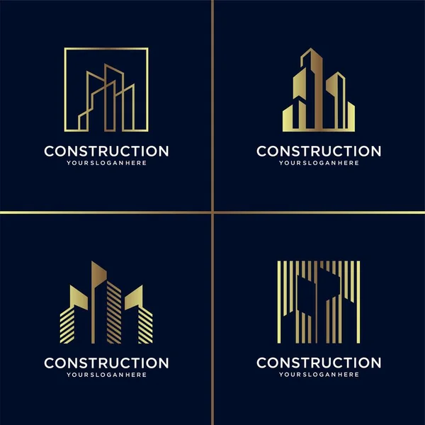 Altın Inşaat Logosu Koleksiyonu Bina Altın Mimar Modern Soyut Premium — Stok Vektör