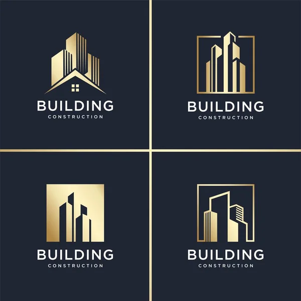 Abstrakcyjny Zestaw Logo Budynku Złoty Nowoczesny Koncepcja Gradient Nieruchomości Premium — Wektor stockowy
