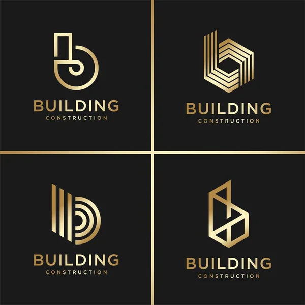 Building Logo Collection Golden Modern Konzept Gefälle Immobilien Premium Vector — Stockvektor