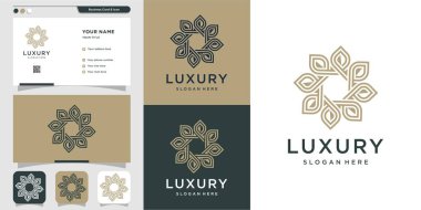 Lüks çiçek logosu ve kartvizit esprisi sanat tasarım şablonu Premium Vektör