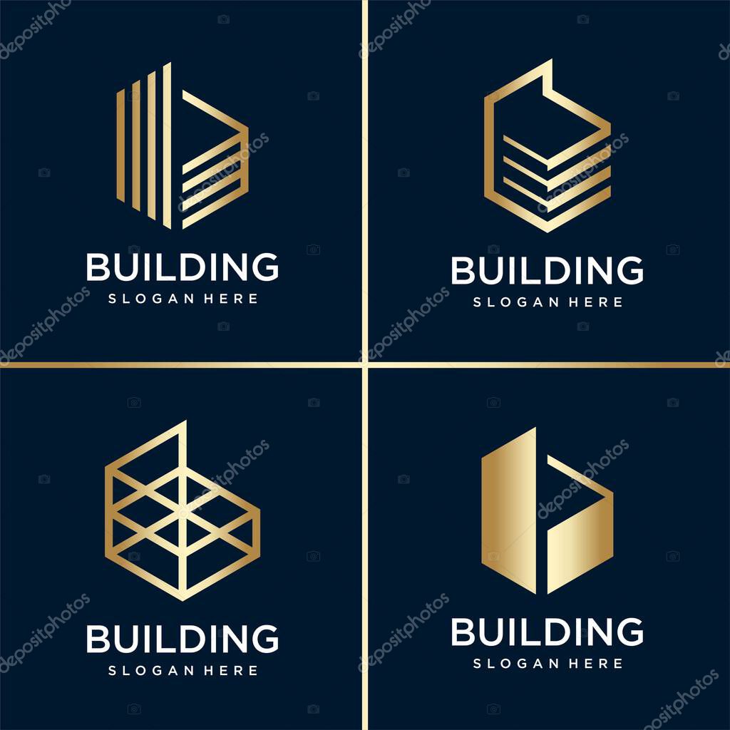 Gold Building Logo Collection, golden, modern, concept, gradient, real estate, Premium Vector