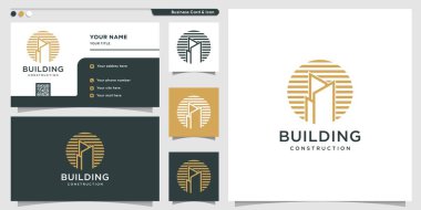 Yatay çizgili logo ve kartvizit tasarımı şablonu, bina, inşaat, mülk, yeni konsept, Premium Vector