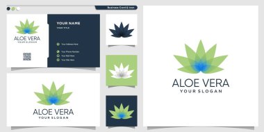 Aloe vera logosu gradyan renk stili ve kartvizit tasarım şablonu spa, salon, güzellik, Premium Vector