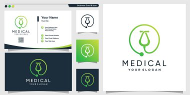 Yaratıcı modern çizgi sanat tarzına ve kartvizit tasarım şablonuna sahip tıbbi logo, sağlık, sıhhiye, şablon, Premium Vektör