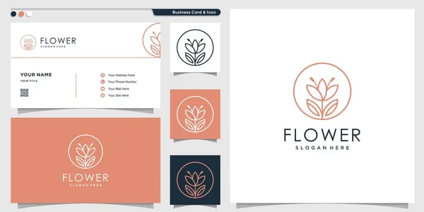 Flower Logo Line Art Concept Business Card Design Template Logo — Stock Vector