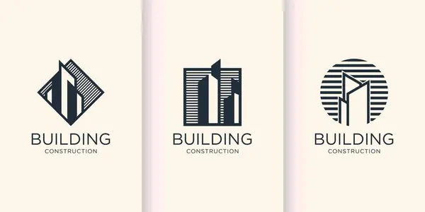 Conjunto Coleção Logotipo Edifício Com Estilo Esboço Exclusivo Construção Moderno — Vetor de Stock