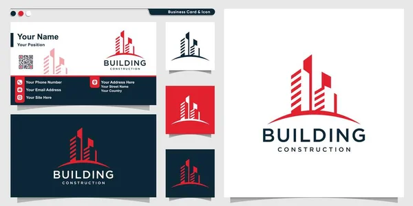 Logo Bangunan Dengan Gaya Modern Keren Dan Templat Desain Kartu - Stok Vektor