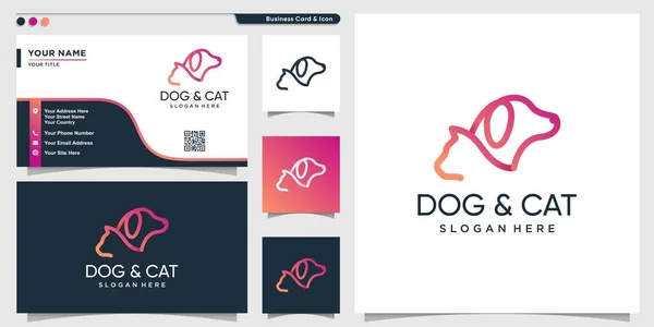 Cão Gato Logotipo Moderno Gradiente Linha Arte Estilo Cartão Visita — Vetor de Stock