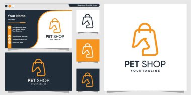 Modern gradyan çizgisi sanat tarzına ve iş kartı tasarım şablonuna sahip evcil hayvan dükkanı logosu Premium Vector