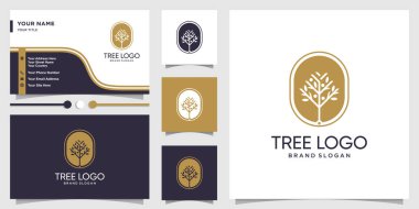 Taze konsept ve kartvizit tasarımlı ağaç logosu Premium Vektör