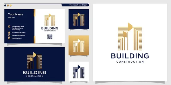 Logo Clădirii Stil Artă Linie Aur Șablon Design Cărți Vizită — Vector de stoc