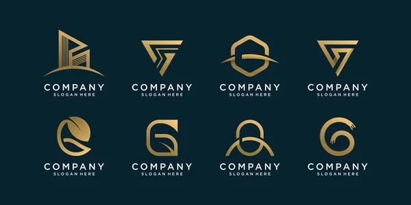 Conjunto Coleção Logotipo Com Inicial Empresa Construção Natureza Ponte Tecnologia — Vetor de Stock