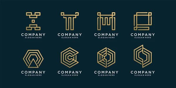 Coleção Logotipo Abstrato Com Estilo Arte Linha Dourada Premium Vector — Vetor de Stock
