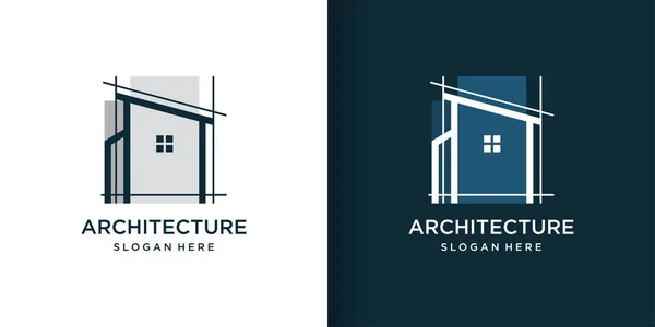 Architectuur Logo Met Lijn Art Stijl Gebouw Uniek Premium Vector — Stockvector