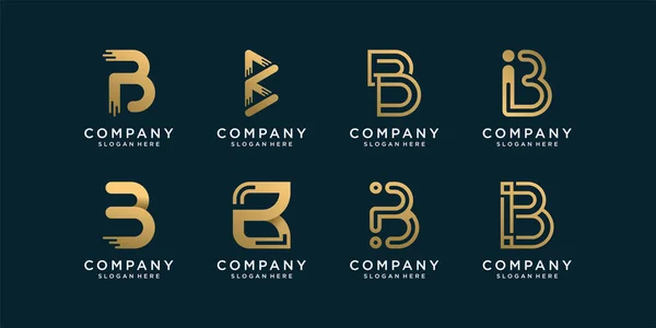 Conjunto Coleção Logotipo Com Estilo Abstrato Dourado Premium Vecto — Vetor de Stock