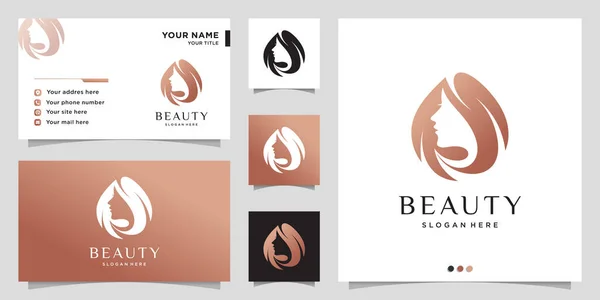 Woman Logo Beauty Gradient Style Business Card Design Template Hair — Stock Vector