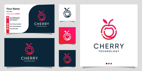 Tecnología Logotipo Cereza Con Estilo Moderno Línea Arte Diseño Tarjetas — Archivo Imágenes Vectoriales