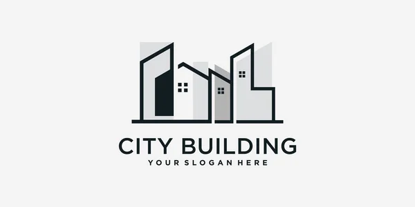 Logo Della Costruzione Della Città Con Modello Stile Artistico Della — Vettoriale Stock