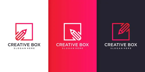 Logo Creative Box Kredką Stylu Art Line Wewnątrz Premium Vector — Wektor stockowy