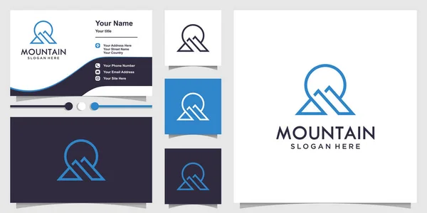 Mountain Logo Modern Line Art Style Business Card Design Premium — Stock Vector