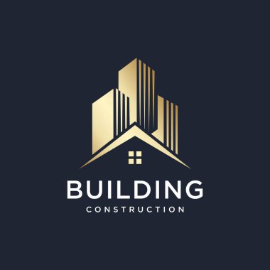 Modern bina altın logo tasarımı ilham, inşaat, gradyan