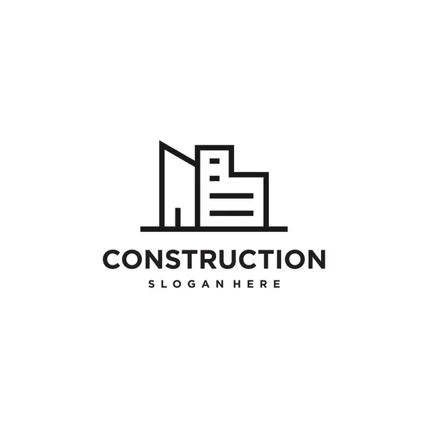 Construction Logo Design Illustration Line Art Ligne Bâtiment Moderne Immobilier — Image vectorielle