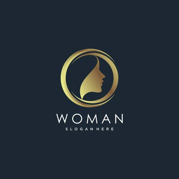 Kvinna Logotyp Med Modern Gyllene Lutning Stil Skönhet Lyx Premium — Stock vektor