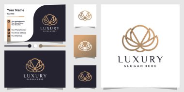 Lüks lotus logosu yaratıcı çizgi sanat stili ve kartvizit tasarımlı Premium Vektör