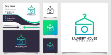 Çamaşır evi logosu şablonu ve iş kartı tasarımı Premium Vektörü