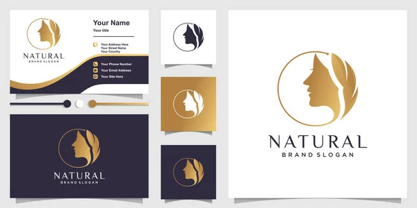 Natural beauty logo template with unique concept and business card design Premium Vector