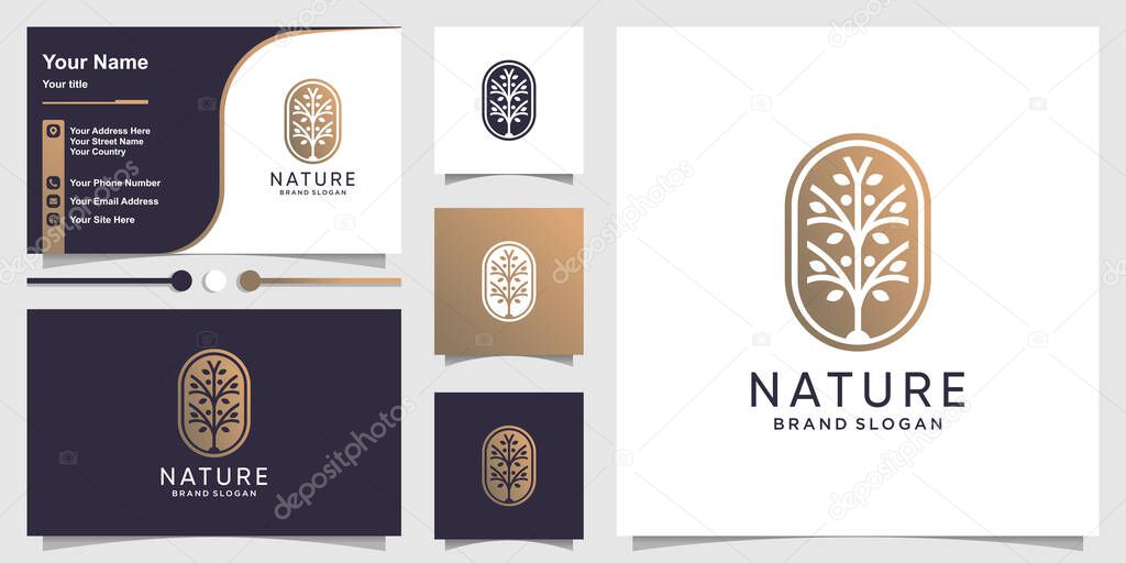 Nature logo template with unique concept and business card design Premium Vector