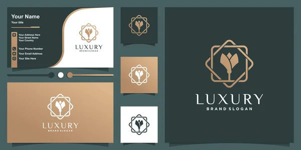 Luxury Logo Line Art Flower Concept Business Card Design Premium — Stock Vector