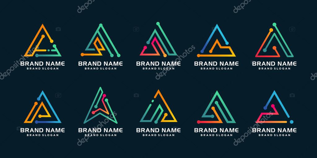 Set of triangle logo collection with modern gradient style Premium Vector