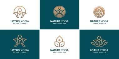 Benzersiz konsept Premium Vektörü olan doğa yoga logosu koleksiyonu