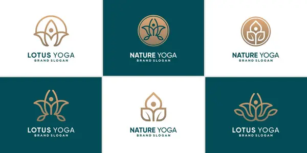 Benzersiz konsept Premium Vektörü olan doğa yoga logosu koleksiyonu