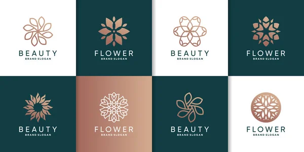 Набор Шаблонов Цветочного Логотипа Женщины Красоты Спа Оздоровительной Компании Premium — стоковый вектор