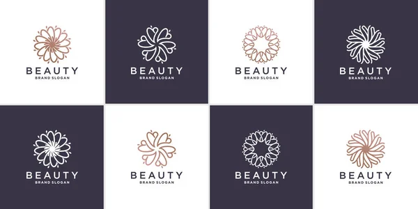 Набор Цветов Красоты Логотип Абстрактный Концепцией Линии Premium Vector — стоковый вектор